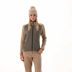 Damen-Fleece-Sweatshirt aus Stretch-Performance, bedruckt mit Melange-Details><noscript><img width=