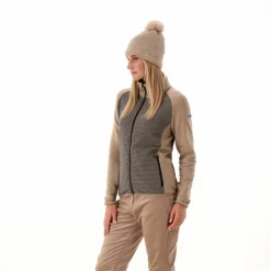 Damen-Fleece-Sweatshirt aus Stretch-Performance, bedruckt mit Melange-Details><noscript><img width=
