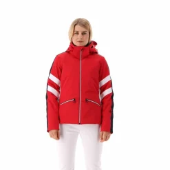 Damen-Skijacke aus Twill mit abnehmbarer Kapuze><noscript><img width=