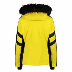 Damen-Skijacke aus Twill mit abnehmbarer Kapuze und Kunstfellbesatz><noscript><img width=