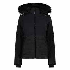 Damen-Skijacke mit abnehmbarer Kapuze aus Kunstfell><noscript><img width=