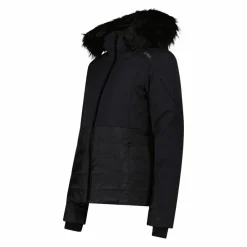 Damen-Skijacke mit abnehmbarer Kapuze aus Kunstfell><noscript><img width=