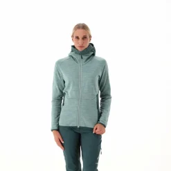 Fleece Grid Tech mit Reißverschluss für Damen meliert mit Kapuze><noscript><img width=