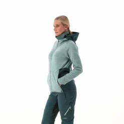 Fleece Grid Tech mit Reißverschluss für Damen meliert mit Kapuze><noscript><img width=