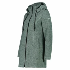 Fleece-Parka für Damen aus meliertem Knit Tech mit Kunstfell-Kapuze><noscript><img width=