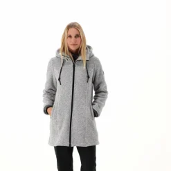 Fleece-Parka für Damen aus meliertem Knit Tech mit Kunstfell-Kapuze><noscript><img width=