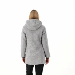 Fleece-Parka für Damen aus meliertem Knit Tech mit Kunstfell-Kapuze><noscript><img width=