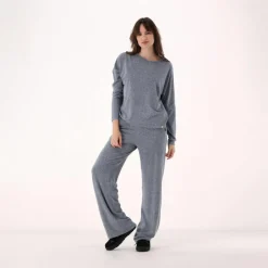 Lange Damenhose aus meliertem Jerseystoff><noscript><img width=