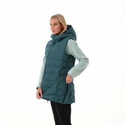 Lange, gepolsterte Weste für Damen mit Kapuze><noscript><img width=