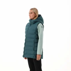 Lange, gepolsterte Weste für Damen mit Kapuze><noscript><img width=