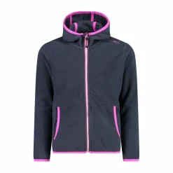 Mädchen-Fleecejacke mit Kapuze und durchgehendem Reißverschluss und Color Block><noscript><img width=
