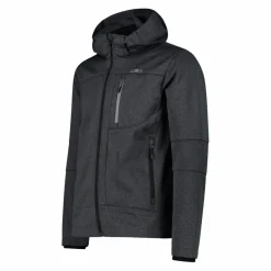 Melierte Softshell-Herrenjacke mit abnehmbarer Kapuze><noscript><img width=