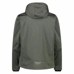 Melierte Softshell-Herrenjacke mit abnehmbarer Kapuze><noscript><img width=