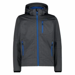Melierte Softshell-Herrenjacke mit abnehmbarer Kapuze><noscript><img width=