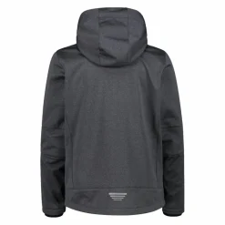 Melierte Softshell-Herrenjacke mit abnehmbarer Kapuze><noscript><img width=