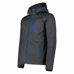 Melierte Softshell-Herrenjacke mit abnehmbarer Kapuze><noscript><img width=