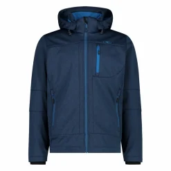 Melierte Softshell-Herrenjacke mit abnehmbarer Kapuze><noscript><img width=