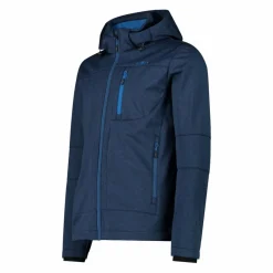 Melierte Softshell-Herrenjacke mit abnehmbarer Kapuze><noscript><img width=