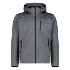 Melierte Softshell-Herrenjacke mit abnehmbarer Kapuze><noscript><img width=