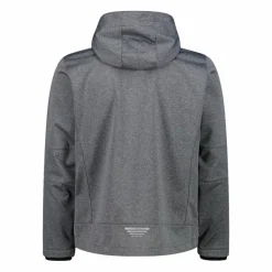 Melierte Softshell-Herrenjacke mit abnehmbarer Kapuze><noscript><img width=