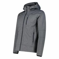 Melierte Softshell-Herrenjacke mit abnehmbarer Kapuze><noscript><img width=