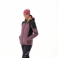 Softshelljacke für Damen mit Kapuze und zweifarbigem Grid-Jacquard-Motiv><noscript><img width=