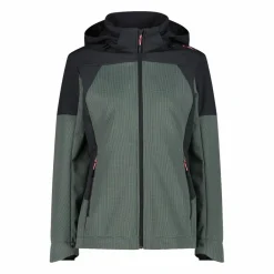 Softshelljacke für Damen mit Kapuze und zweifarbigem Grid-Jacquard-Motiv><noscript><img width=