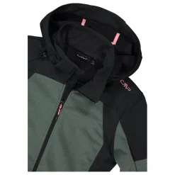Softshelljacke für Damen mit Kapuze und zweifarbigem Grid-Jacquard-Motiv><noscript><img width=