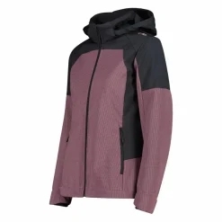 Softshelljacke für Damen mit Kapuze und zweifarbigem Grid-Jacquard-Motiv><noscript><img width=