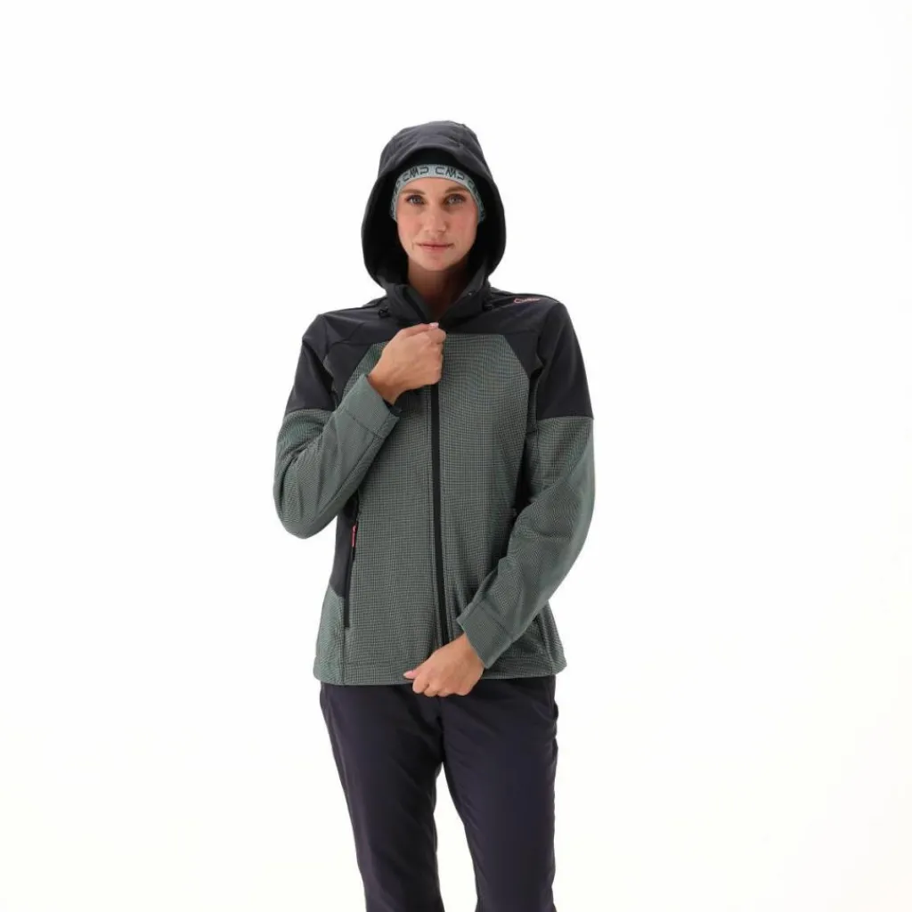 Softshelljacke für Damen mit Kapuze und zweifarbigem Grid-Jacquard-Motiv>CMP Outlet