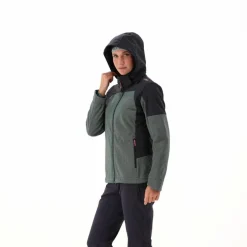 Softshelljacke für Damen mit Kapuze und zweifarbigem Grid-Jacquard-Motiv><noscript><img width=