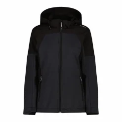 Softshelljacke für Damen mit Kapuze und zweifarbigem Grid-Jacquard-Motiv><noscript><img width=