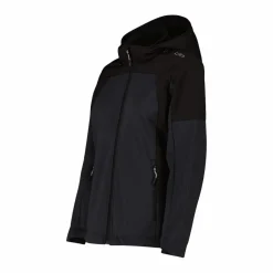 Softshelljacke für Damen mit Kapuze und zweifarbigem Grid-Jacquard-Motiv><noscript><img width=