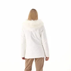 Softshelljacke für Damen mit Kapuze aus Kunstfell><noscript><img width=