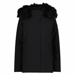 Softshelljacke für Damen mit Kapuze aus Kunstfell><noscript><img width=