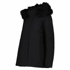 Softshelljacke für Damen mit Kapuze aus Kunstfell><noscript><img width=