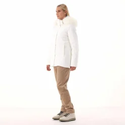 Softshelljacke für Damen mit Kapuze aus Kunstfell><noscript><img width=