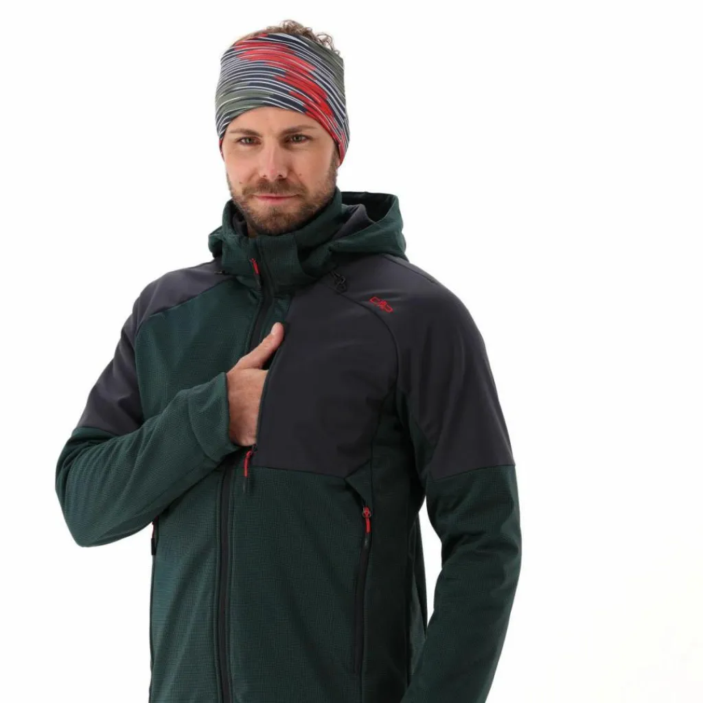 Softshelljacke für Herren mit Kapuze und zweifarbigem Grid-Jacquard-Motiv>CMP Sale