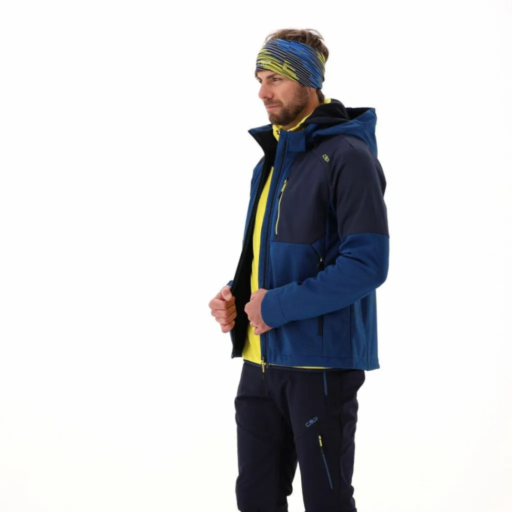 Softshelljacke für Herren mit Kapuze und zweifarbigem Grid-Jacquard-Motiv>CMP Sale