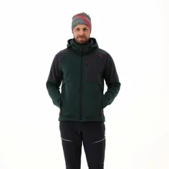 Softshelljacke für Herren mit Kapuze und zweifarbigem Grid-Jacquard-Motiv><noscript><img width=