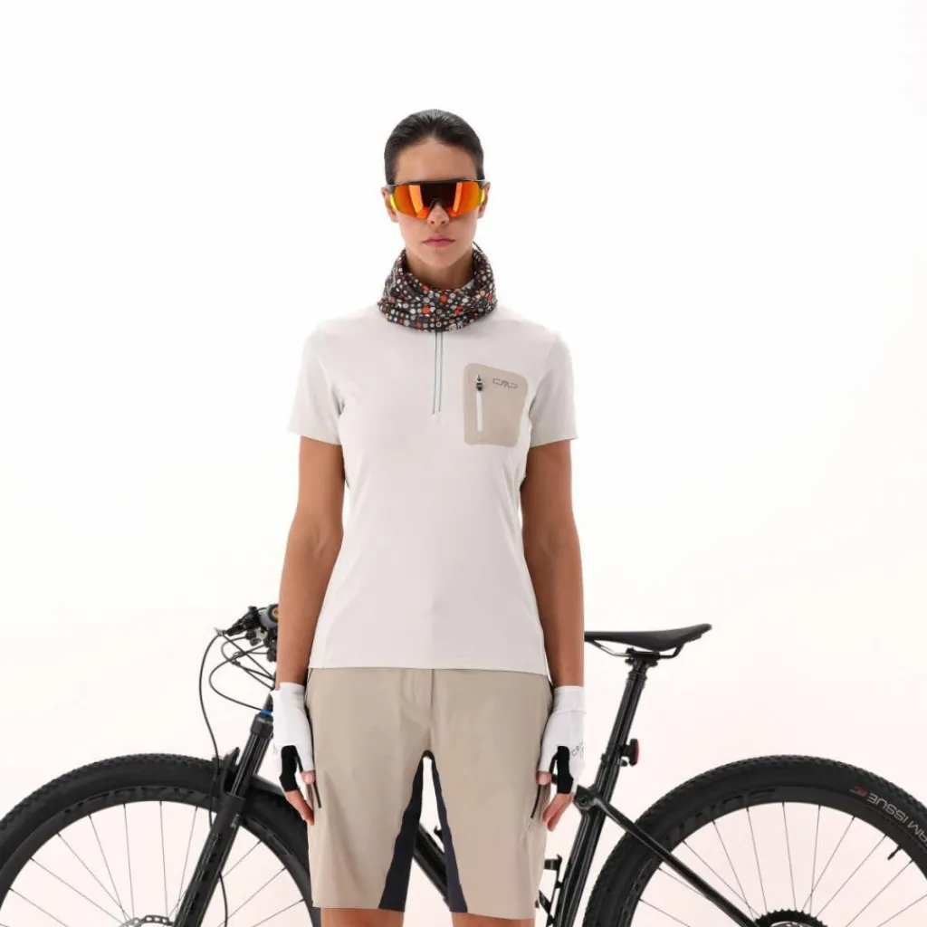 Technisches Radsport-T-Shirt für Damen mit kurzem Reißverschluss und Brusttasche>CMP Outlet