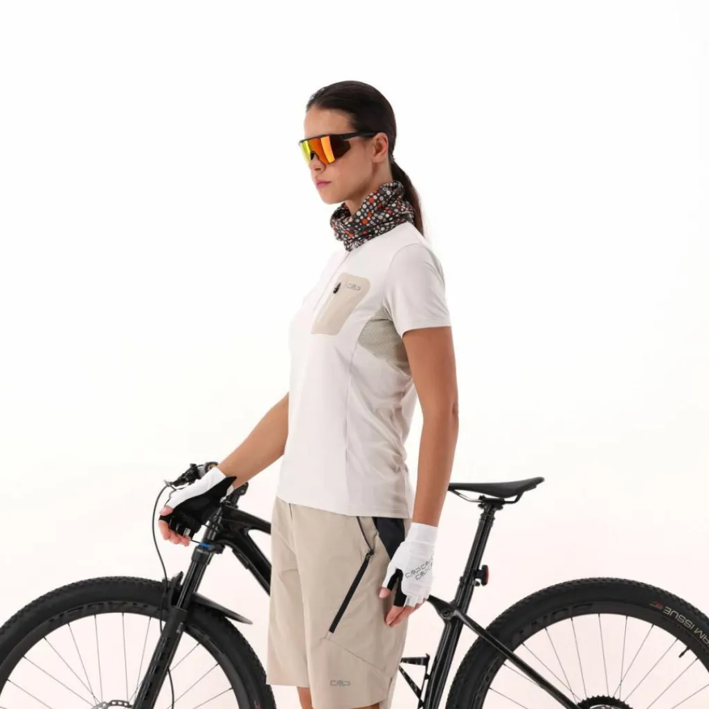 Technisches Radsport-T-Shirt für Damen mit kurzem Reißverschluss und Brusttasche>CMP Outlet