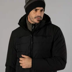 Wattierte Herrenjacke mit abnehmbarer Kapuze><noscript><img width=